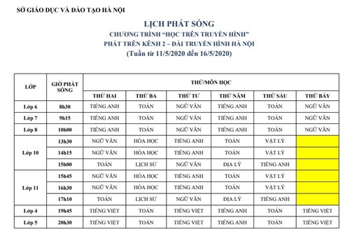 Lịch phát sóng trên truyền hình tuần từ 11/05/2020 đến hết  16/05/2020